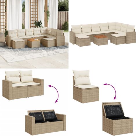10-tlg. Garten-Sofagarnitur mit Kissen Beige Poly Rattan - Gartenmöbel Set - Outdoor Möbel - Rattan Gartenset - Lounge Set - Esstisch Set - Home & Living (1/5)
