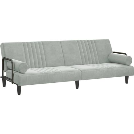 Divano letto con braccioli 205 x 89 x 70 cm velluto grigio chiaro 020019837