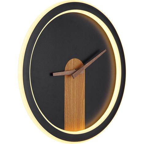 LED Wanduhr Holzoptik Wandleuchte mit Uhr Wanduhr Analog mit Beleuchtung, Backlight, 20W 825Lm warmweiß, DxH 31 x 5,5 cm