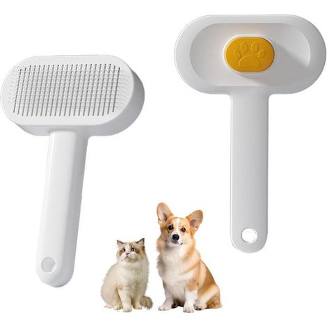 Brosse autonettoyante pour chien et chat, pour poils longs et courts, nettoyage en un clic, soin du pelage, orange (1/5)
