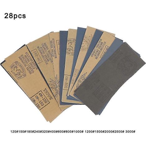 28-teiliges Set Schleifpapierbögen (Körnung 120-3000) zum Schleifen, Polieren und Polieren