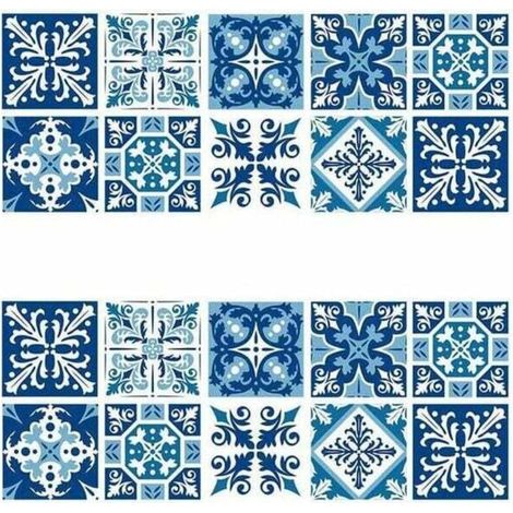 selbstklebende Wandfliesen, 15 × 15 cm, wasserfest, für Küche und Bad (blau-weiße Porzellanoptik) - Crezuo
