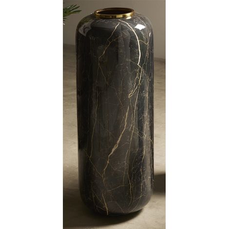 Imitationsvase. Schwarzer und beiger Marmor, 80 cm. 30 x 80 cm. (1/3)