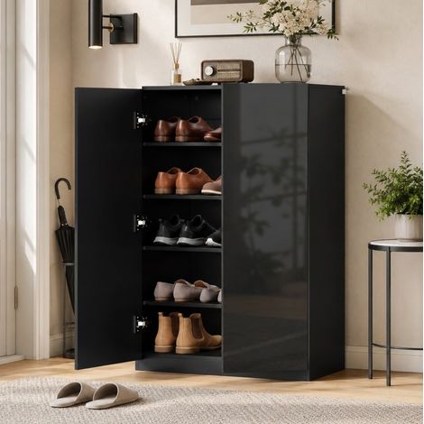Scarpiera 72x34,5x103 cm in MDF nero, 5 livelli regolabili salvaspazio – MEUBLIV (1/5)
