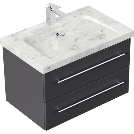 Badmöbel Marmor Carrara White Damo 75 cm 1 Hahnloch SoftClose anthrazit (1/5)