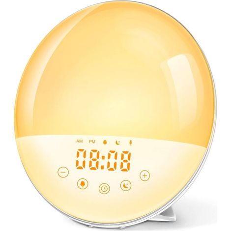 Eveil Lumière LED Lampe de Chevet Fonction d'Enregistrement Réveil Lumière 30 Niveaux de Luminosité Simulateur d'Aube et Crépuscule Lampe Réveil avec 8 Sons Naturels Fonction Snooze 7 Couleurs-Fei Yu (1/5)