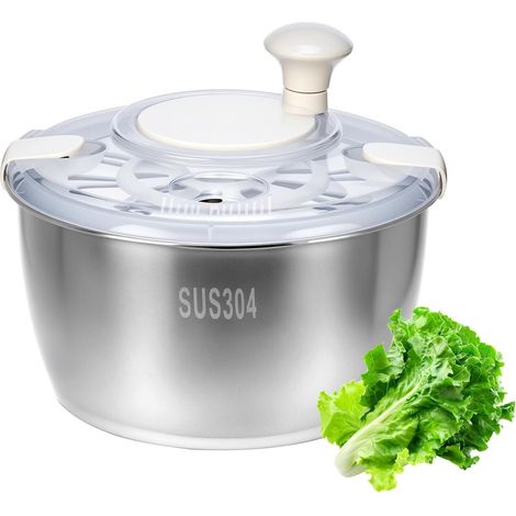Essoreuse à Salade 5L en Acier Inoxydable304 - avec Poignée Manivelle et Base Antidérapante, Lavable au Lave-Vaisselle