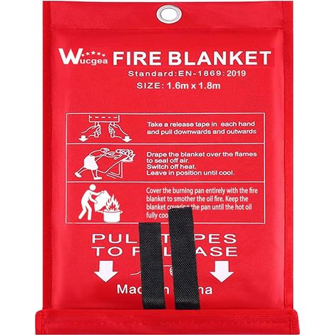 Couverture Anti feu de Survie - 1,6m x 1,8m Couverture Anti-feu en Fibre de Verre d'urgence pour la Survie Protection Ignifuge et Isolation Thermique, Applicable à Cuisine, Barbecue, Voiture, Camping (1/5)