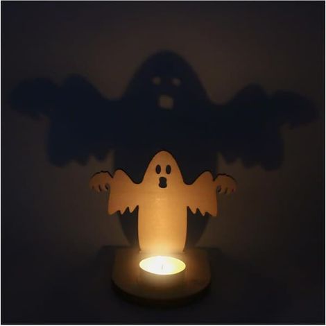 Porte-bougie d'Halloween - porte-bougie chauffe-plat - lampe citrouille fantôme sorcière projection - décoration de saison des frissons - sucre (1/3)