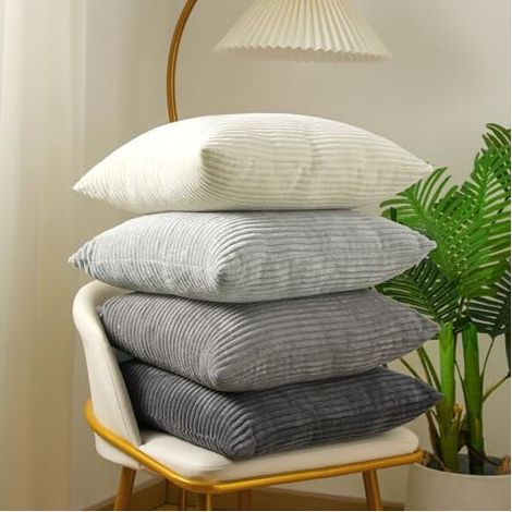 Fundas de almohada de pana, 40x40 cm, juego de 4 piezas, fundas de almohada cuadradas a rayas multicolores, 40x40 cm, adecuadas para la decoración de la sala de estar, el dormitorio, el sofá, el coche