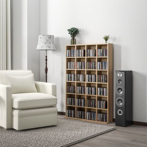 Mobile portaoggetti multimediale per 456 CD/336 DVD - libreria in legno con ripiani regolabili, 89 x 130,5 cm, legno naturale