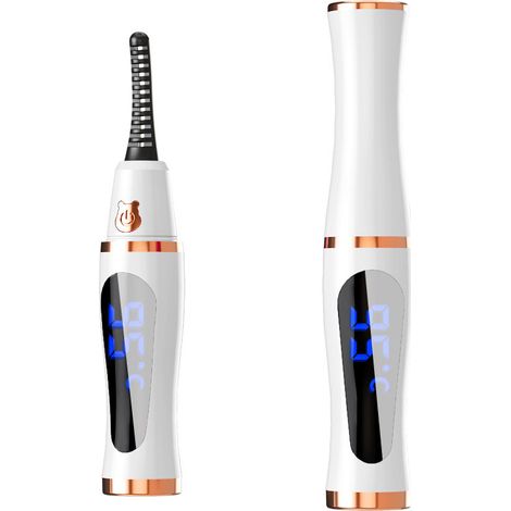 Recourbe-cils chauffant électrique avec 3 réglages de température, rechargeable avec écran LED, cils recourbés longue durée, blanc/or rose (1/4)