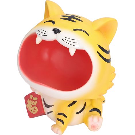 Porte-clés/décoration de rangement en résine représentant un tigre porte-bonheur, avec une grande gueule, pour salon, chambre ou bureau. (1/5)