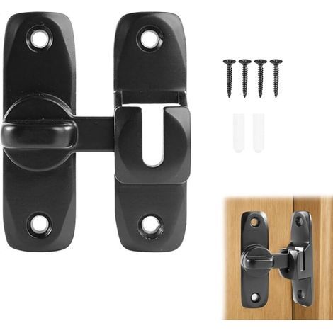 1 verrou de porte coulissante à 90/180 degrés pour protéger l'intimité Loquet de porte coulissante de sécurité noir pour grange, jardin, salle de bain, garage, fenêtre, etc (1/4)