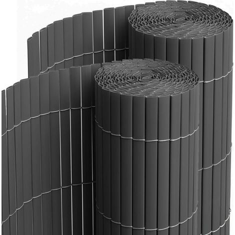 Canisse en PVC - JUANIO - Tube plat - Lot de 2 - 80 x 300 cm - Gris