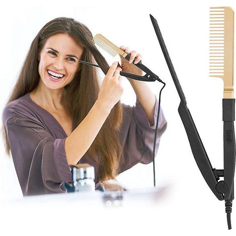 [golden] Lisseur Pour Cheveux Boucls Multifonctionnel  Double Usage Humide Et Sec Pince  Plaque Droite Peigne  Cheveux Droit Peigne En Forme De V (1/5)