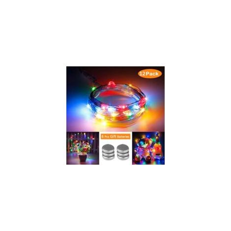 AIDUCHO Paquete de 12 guirnaldas de luces LED a pilas (pilas incluidas) de 2 m con 20 LED multicolor de alambre de cobre para Navidad, bodas, fiestas y decoración de disfraces - Multicolor - Crezuo