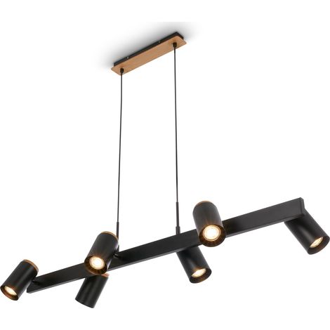Suspension luminaire, orientable, 6x GU10 douille, plafonnier, suspension d'éclairage intérieur, luminaire chambre, cuisine, 110x24,9x120 cm, noir-bois (1/5)