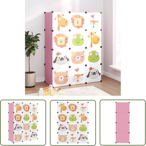 The Living Store Armoire de rangement pour enfants avec 12 cubes Rose PP - Meuble Enfant - Rangements Enfants - Armoire Rangement - Étagère Enfant - Organiseur Jouets (1/5)