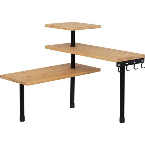 Étagère d'angle 3 niveaux en bambou et inox (1/4)