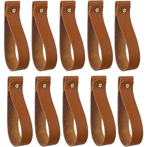 Lot de 10 crochets muraux, supports de tringle à rideaux en cuir PU, crochets muraux bohèmes marron (1/5)