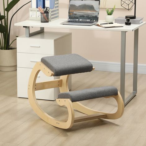 Chaise à genoux ergonomique basculante pour bureau et home office, soutient la posture, structure en bois, gris, confortable et stable - CHICFURN (1/5)