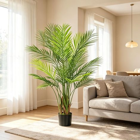 Palmera artificial de interior 120 cm verde en maceta, decoración natural - CHICFURN (1/5)