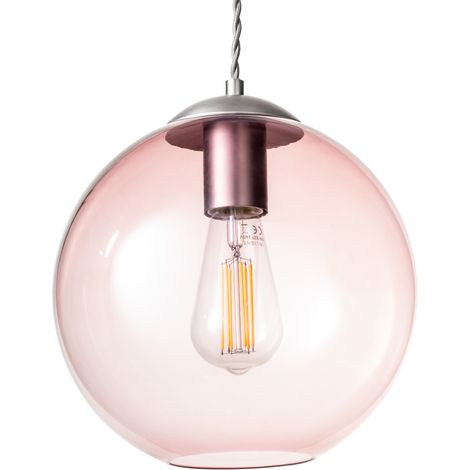Litecraft Huey Ceiling Pendant 1 Light With Pink Tint Glass Shade - Pewter (1/5)