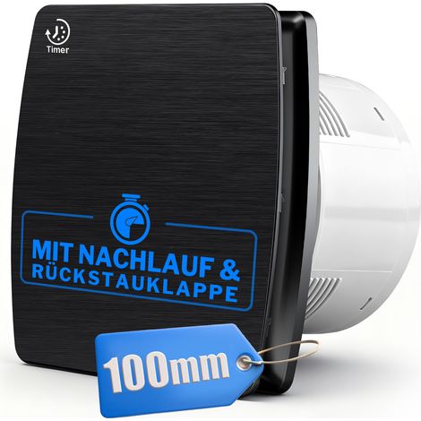 XIIW -100mm 12W/34db Extracteur d'Air, Ventilateur Silencieux et Puissant, avec Fonction de Retard, Clapet Anti-Retour, Débit d'air de 95 m³/h et Minuterie pour Salle de Bain, WC, Noir