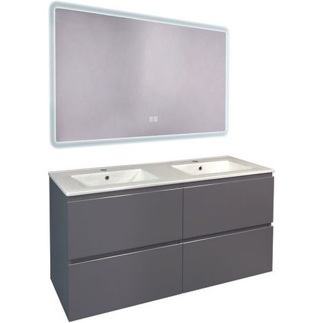 ONDEE ZEN - Meuble salle de bain TRENDY - 120 cm - Gris - 4 Tiroirs - Miroir ATHENA (1/3)