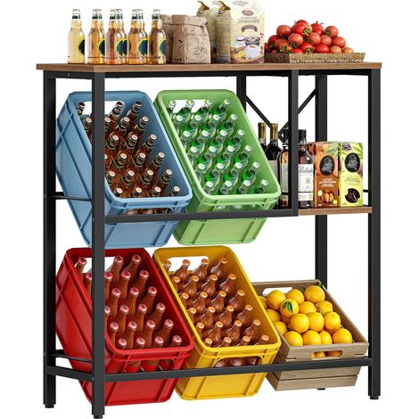 Etagere Rangement, Support pour 6 caisses, Meuble Rangement, Etagere, Support pour caisses à bière, Brun Rustique et Noir (1/5)