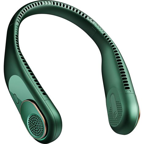 Ventilateur de cou sans pales à refroidissement 360°, recharge USB compatible batterie externe, léger et sûr, parfait pour voyages, Vert (1/5)