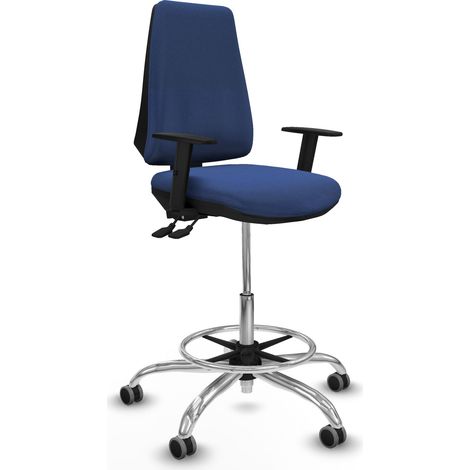 Taburete Elche AS bali azul marino brazos 1D base cromada ruedas 65mm engomadas