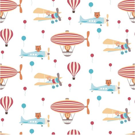 Children wallpaper wall Profhome 381261 non-woven wallpaper slightly textured with pattern for kids matt white red blue beige 5.33 m2 (57 ft2) (1/5)
