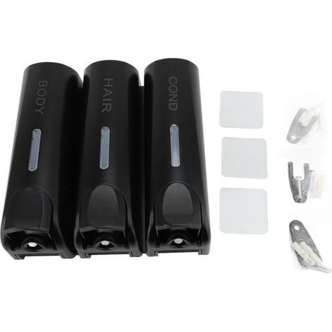 Dispenser di sapone in ABS, 3 x 350 ml, manuale, 3 scomparti, a parete, per shampoo e balsamo, per hotel e casa, nero -Crezuo