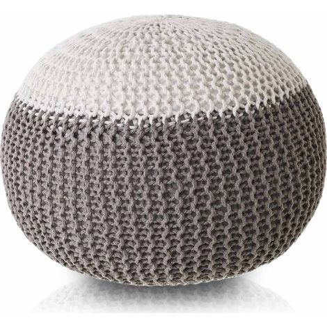 Pouf Poggiapiedi Tessuto a maglia Tondo Bianco e Grigio Fodera Rimovibile 45 cm (1/5)