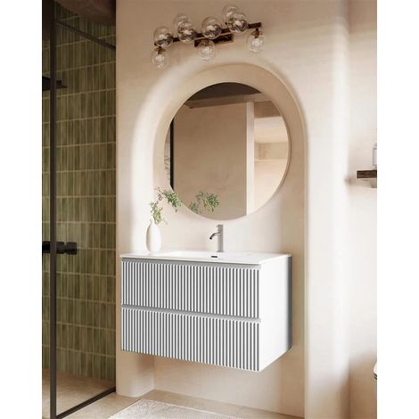 Mobile bagno 100x46 bianco lucido cannettato lavabo ceramica Teramo (1/5)