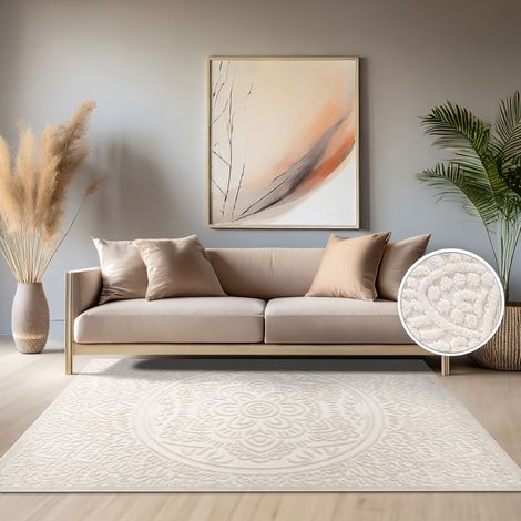 Paco Home Alfombra Salon De Habitacion Cocina Exterior Terraza Jardin Nordica Boho Chic 160x230 cm, Crema 3 (1/5)