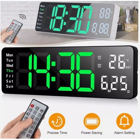 Grande Horloge Murale Digitale LED pour Seniors - Affichage Extra-Large de l'Heure, de la Date, de la Température et du Calendrier - Parfaite pour Salon ou Bureau