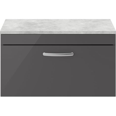 Nuie Athena Wall Hung 1-Drawer Vanity Unit with Grey Worktop 800mm Wide - Gloss Grey (1/5)