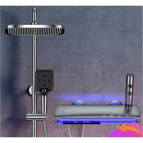 Ensemble de douche mitigeur thermostatique intelli LED numérique bain douche ensemble salle de bain chaud froid mélangeur système de douche baignoire murale pluie bain robinet thermostatique atmosphèr (1/5)