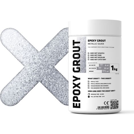 Zwei-Komponenten-Epoxy-Spachtel für Fugen füllen - Silber metallisiert - 1Kg Mosaik Fliesen Bad Pool