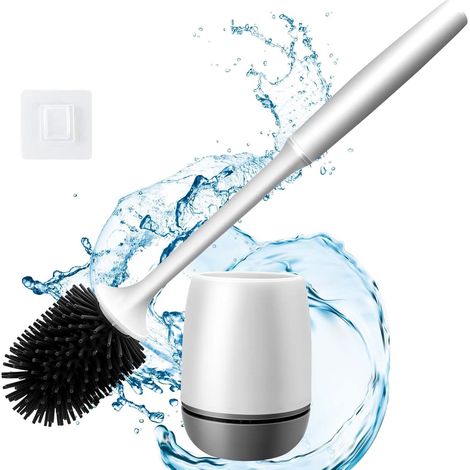 Toilet Brush, Silicone Toilet Brush, Quick Dry Antibacterial Silicone Toilet Brush, Long Handle Toilet Brush, Wall/Floor Mount,for toilet,Motorhome Travel, Travel Trailers, Camper(Gray)