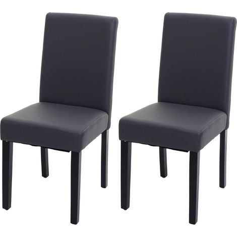 2x chaise à manger chaise de cuisine Littau - imitation cuir, gris mat, pieds foncés (1/5)