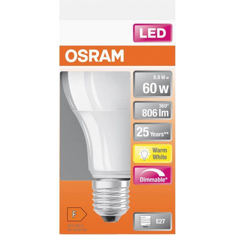 Lampadina LED Osram Parathom Classic 60 regolabile E27 da 8,8 W/827 Osram  Parathom Classic LED  E27  8,8 W  Bianco caldo