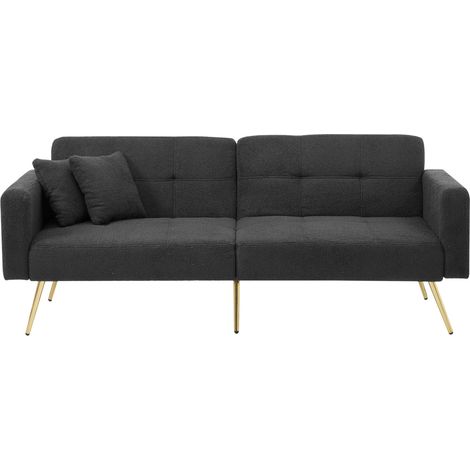 Sofá cama de 2 plazas gris oscuro con tejido Sherpa, respaldo ajustable y patas doradas (1/5)