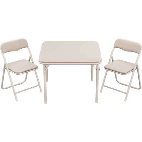 Ensemble table et chaises pliable 3 pièces beige à coussins PU intérieur extérieur (1/5)