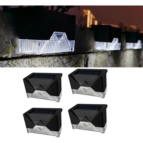 Lot de 4 lampes LED solaires étanches en plastique pour escaliers, balustrades, jardins, allées, arrière-cour, patios et balcons, lumière blanche (1/5)