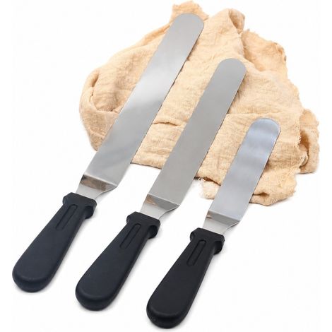 Ensemble de spatules à gâteau en acier inoxydable, 3 pièces, noires, ustensiles de pâtisserie pour racler la crème (1/5)