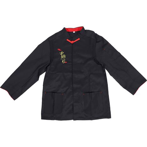 Blouse De Chef À Manches Longues - Col Relevé Avec Bouton Boucle - Tissu Respirant Anti-Déformation - Poches Fonctionnelles - Bande Absorbante Épaule - Noir XXL (1/5)